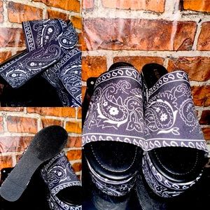 Lillian size 7, black and white paisley design